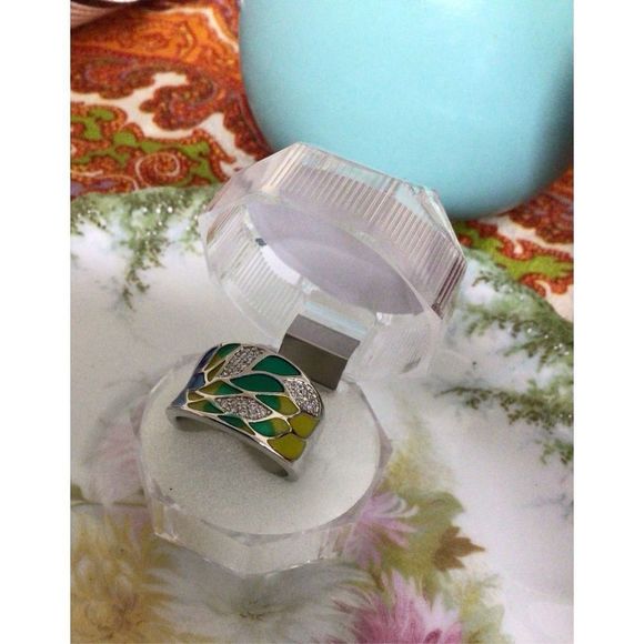 NEW Elegant Bohemian Style Ring Silver Plated Zircon Leaf Pattern Ring Size 8 🍃 - Picture 2 of 16